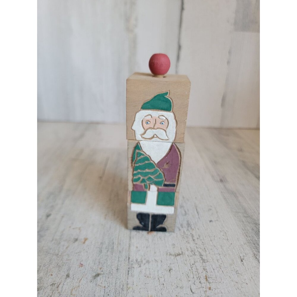Vintage changing Santa block wooden home decor unique Xmas‎ figure